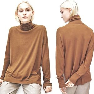 ARITZIA Babaton Reggie Camel Wool Turtleneck Side Slit Neutral Pullover Sweater